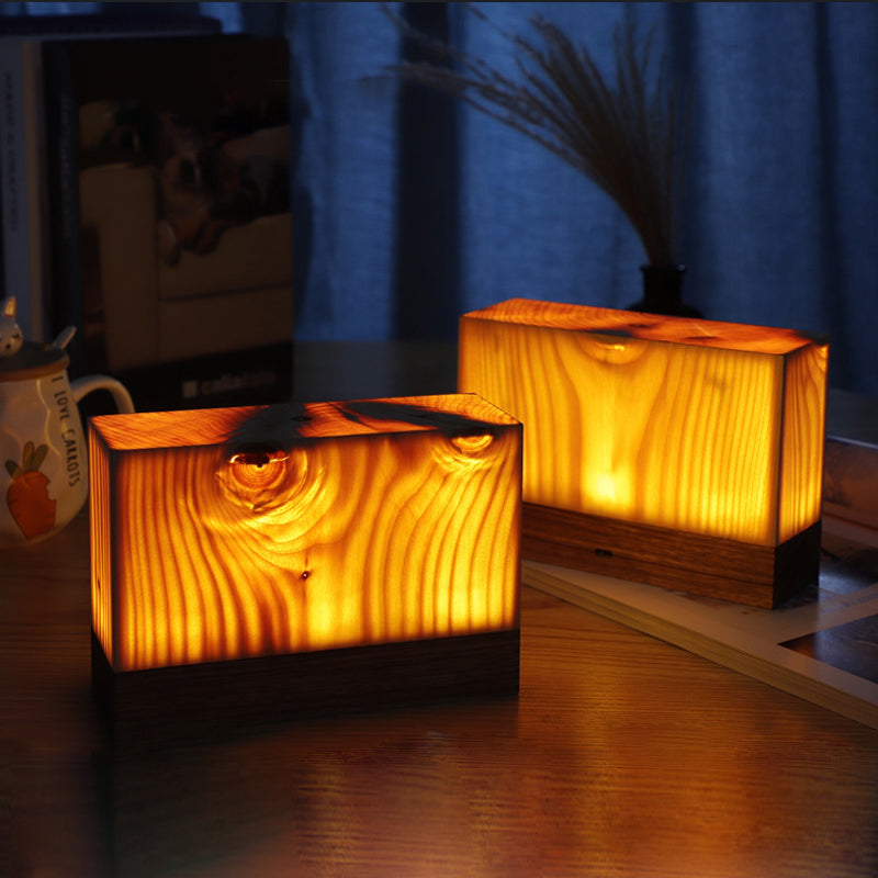 Cordless Wood Table Lamp — Solid Pine LED Lamp, Rechargeable Touch Dimmer