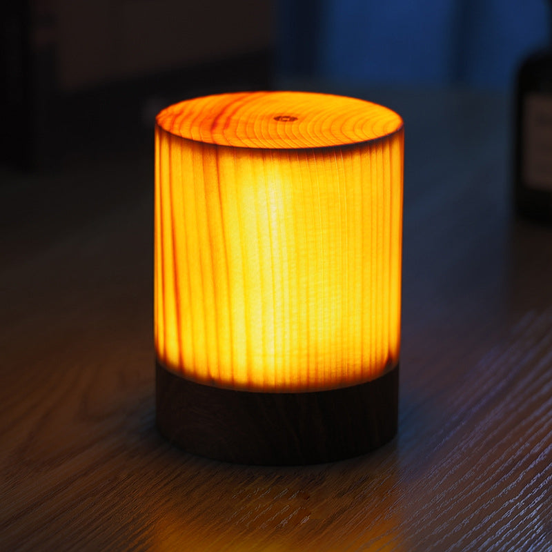 Cordless Wood Table Lamp — Solid Pine LED Lamp, Rechargeable Touch Dimmer