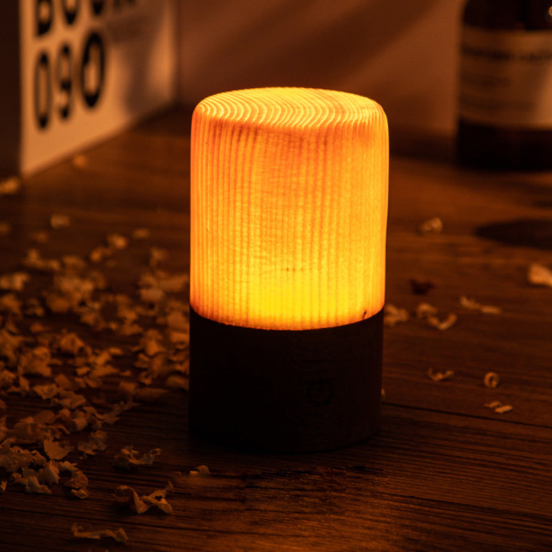 Cordless Wood Table Lamp — Solid Pine LED Lamp, Rechargeable Touch Dimmer