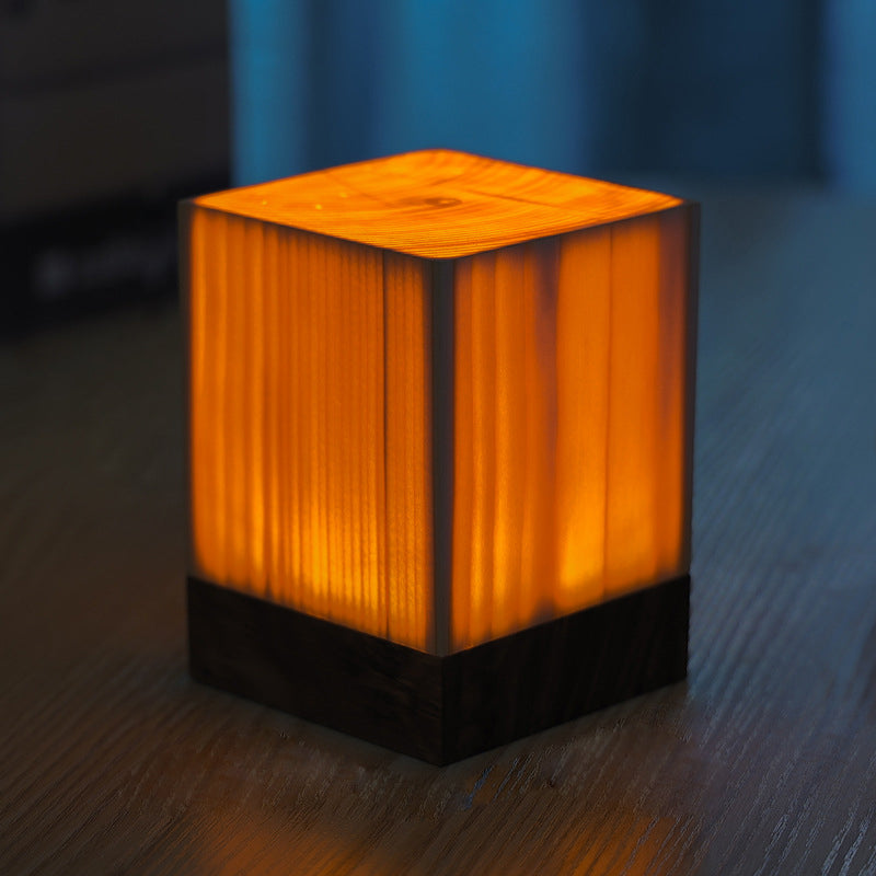 Cordless Wood Table Lamp — Solid Pine LED Lamp, Rechargeable Touch Dimmer