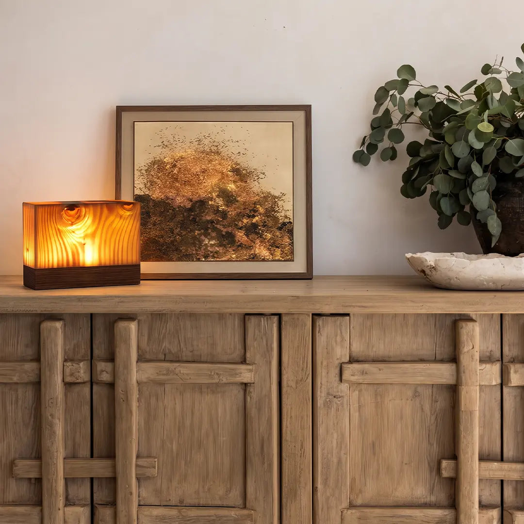Cordless Wood Table Lamp — Solid Pine LED Lamp, Rechargeable Touch Dimmer