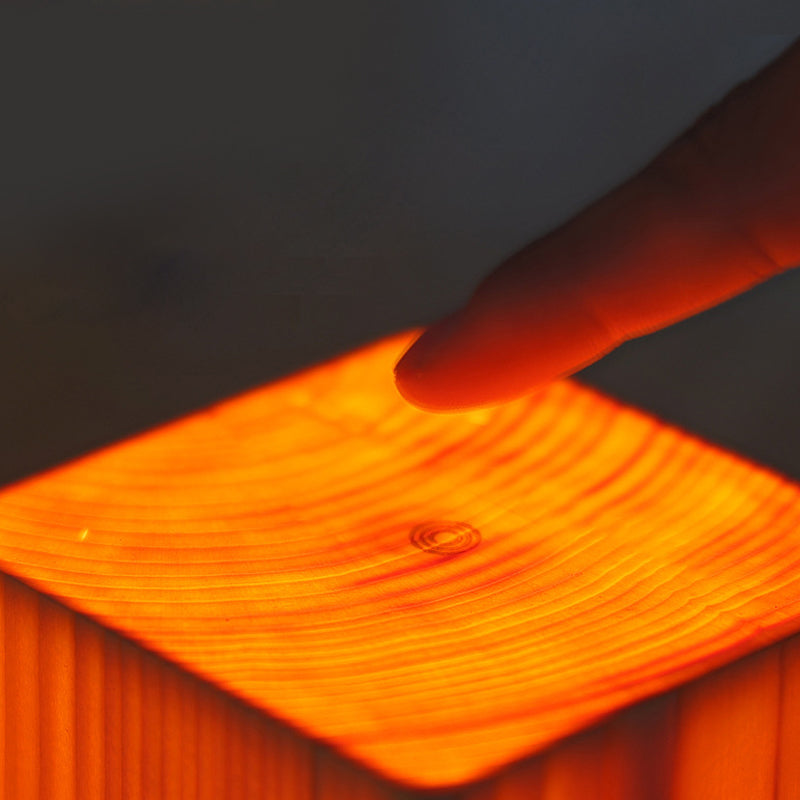 Cordless Wood Table Lamp — Solid Pine LED Lamp, Rechargeable Touch Dimmer
