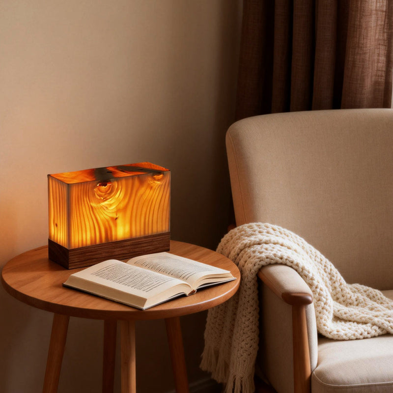 Cordless Wood Table Lamp — Solid Pine LED Lamp, Rechargeable Touch Dimmer