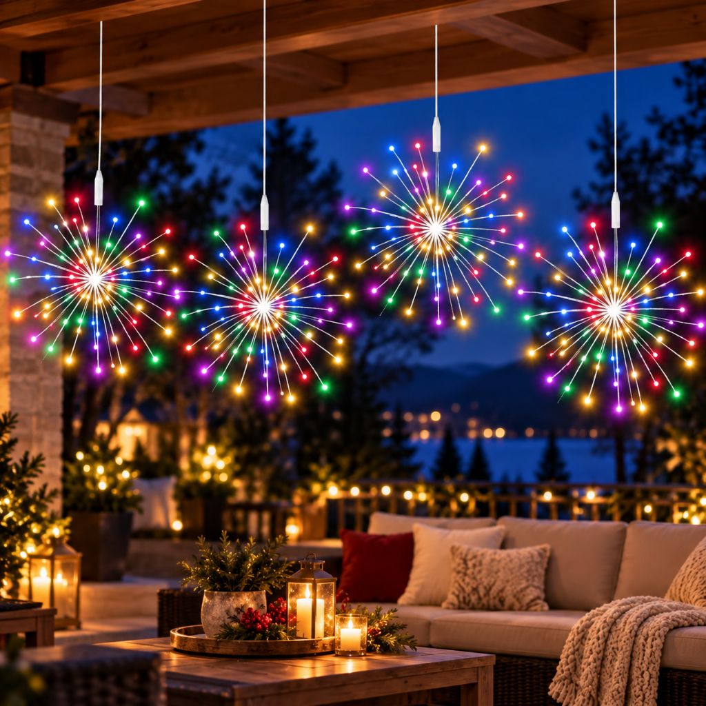 USB Starburst Christmas Fairy Lights — Hanging Window Lights, 8 Modes