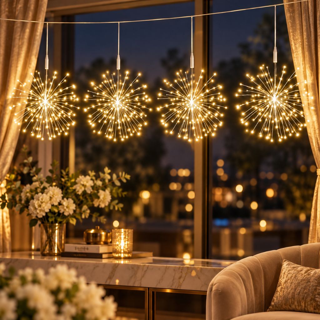 USB Starburst Christmas Fairy Lights — Hanging Window Lights, 8 Modes