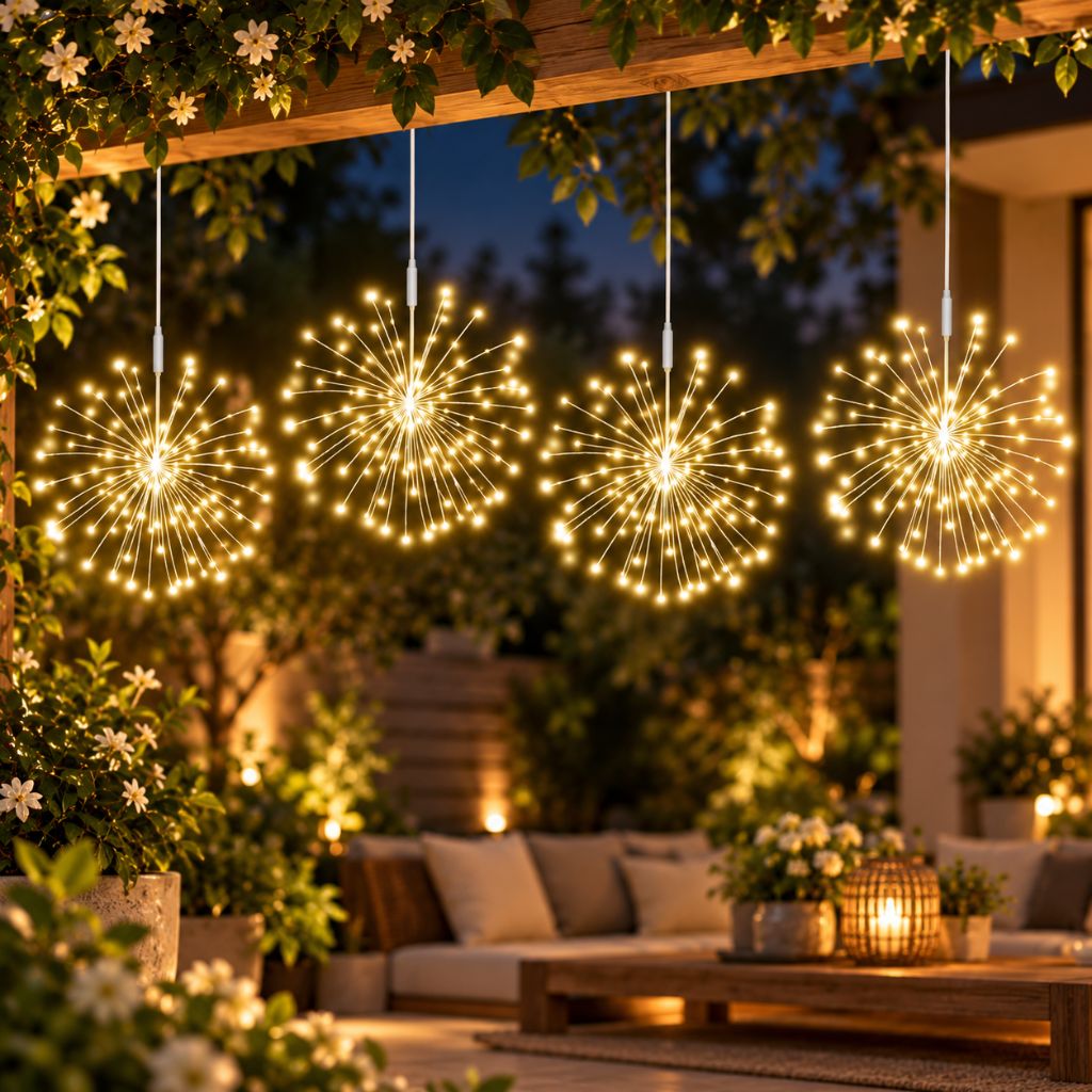 USB Starburst Christmas Fairy Lights — Hanging Window Lights, 8 Modes