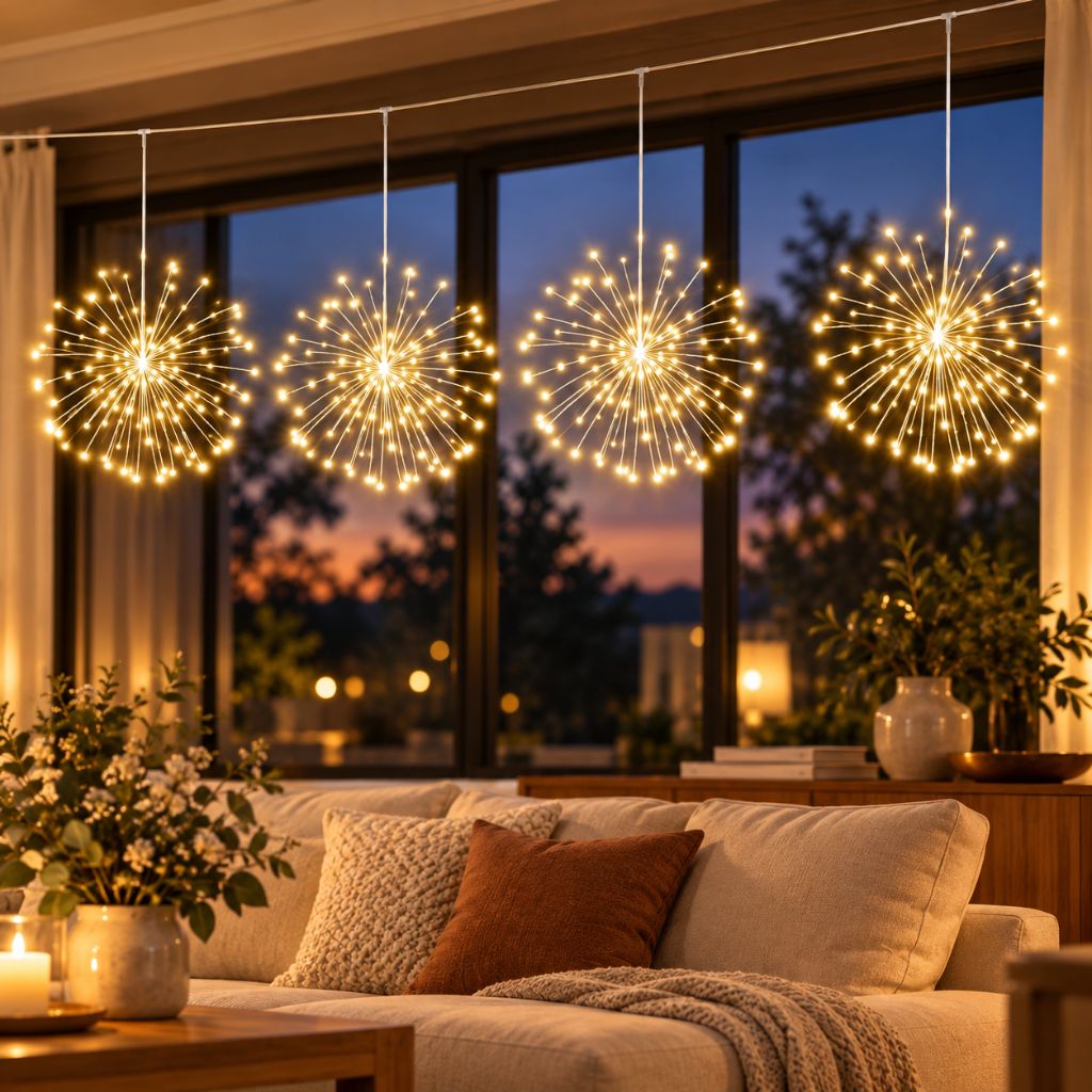 USB Starburst Christmas Fairy Lights — Hanging Window Lights, 8 Modes