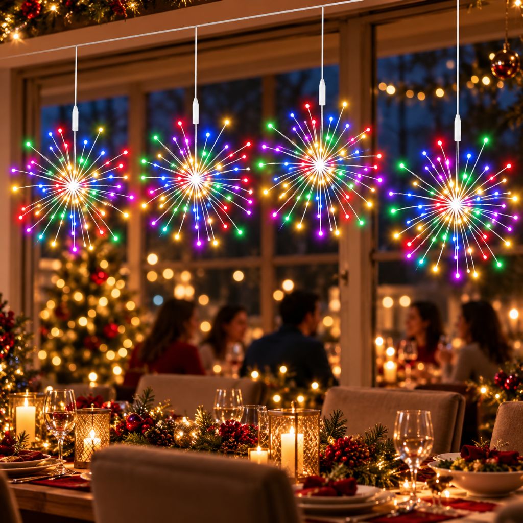 USB Starburst Christmas Fairy Lights — Hanging Window Lights, 8 Modes