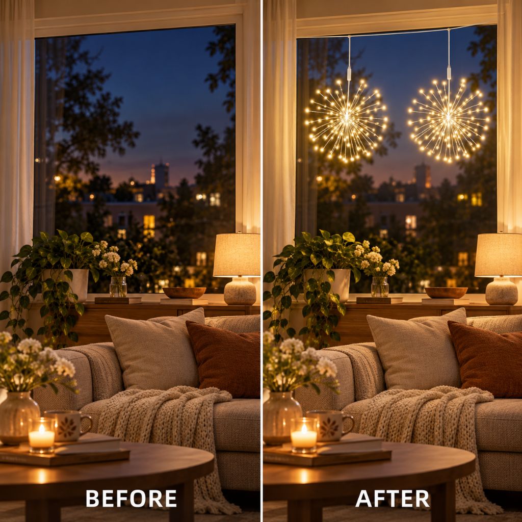 USB Starburst Christmas Fairy Lights — Hanging Window Lights, 8 Modes
