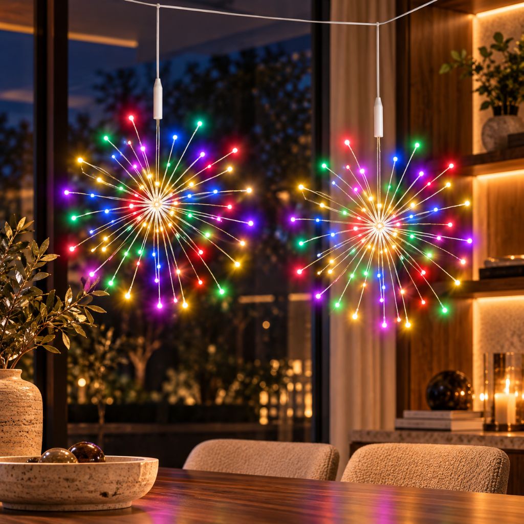 USB Starburst Christmas Fairy Lights — Hanging Window Lights, 8 Modes