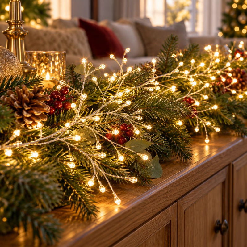 Warm White LED Cluster Christmas Tree Lights with Remote, 8 Modes