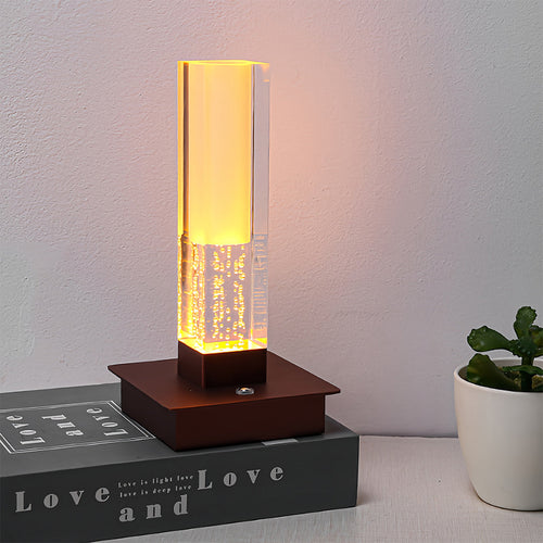 Bubble Crystal Table Lamp — Cordless Acrylic Column, Square Metal Base – view 1
