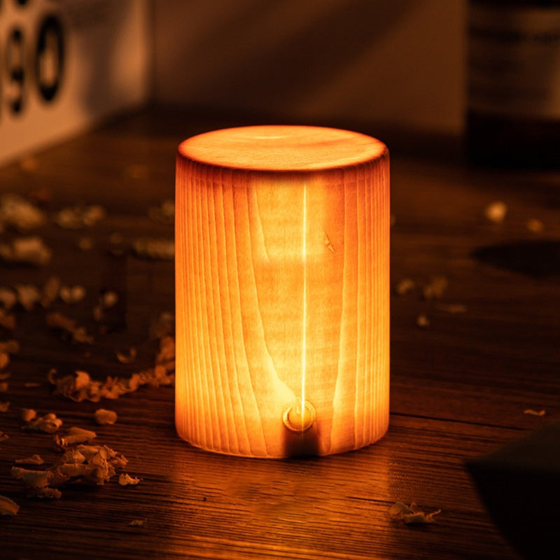 Cordless Wood Table Lamp — Solid Pine LED Lamp, Rechargeable Touch Dimmer