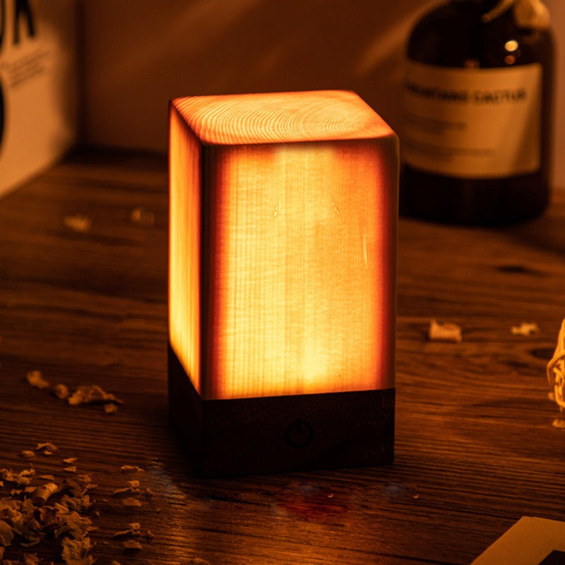Cordless Wood Table Lamp — Solid Pine LED Lamp, Rechargeable Touch Dimmer