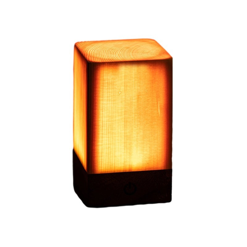 Cordless Wood Table Lamp — Solid Pine LED Lamp, Rechargeable Touch Dimmer