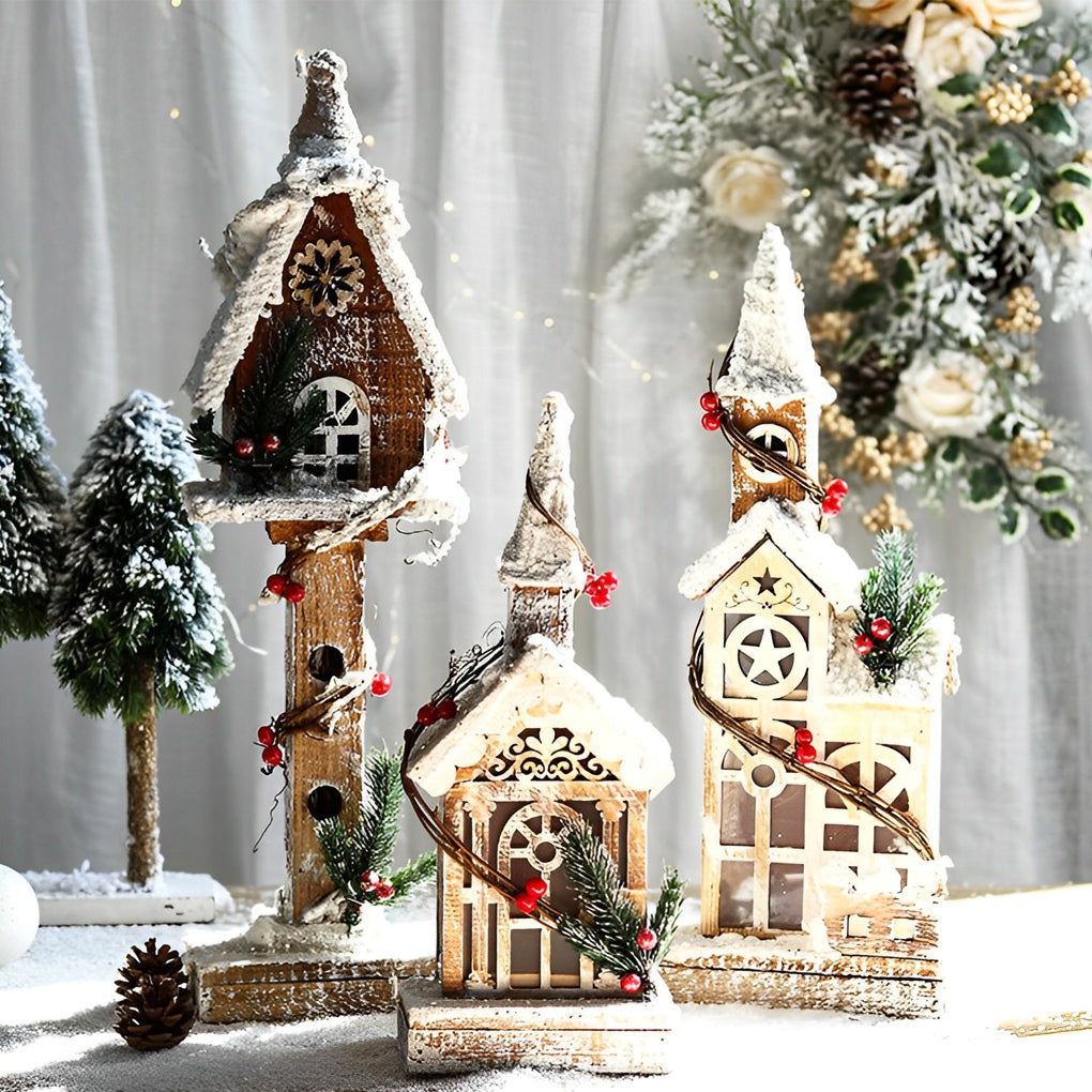 Wooden Christmas Village Houses — Battery Light-Up Table Decor, 7 Styles