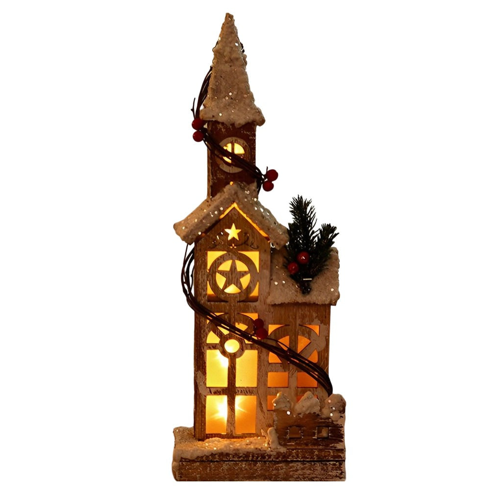 Wooden Christmas Village Houses — Battery Light-Up Table Decor, 7 Styles