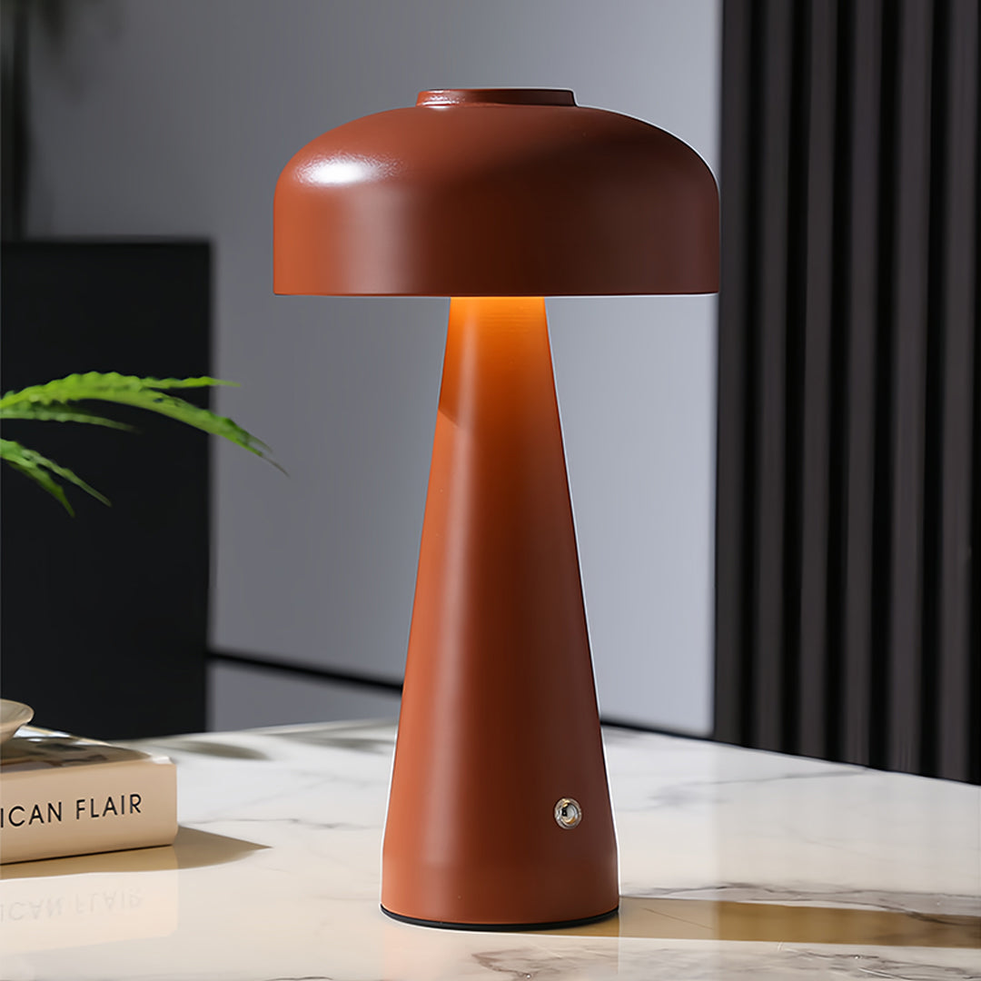 Mini Mushroom Table Lamp, Cordless Iron Dome, Touch Dimmer, 3 Colors